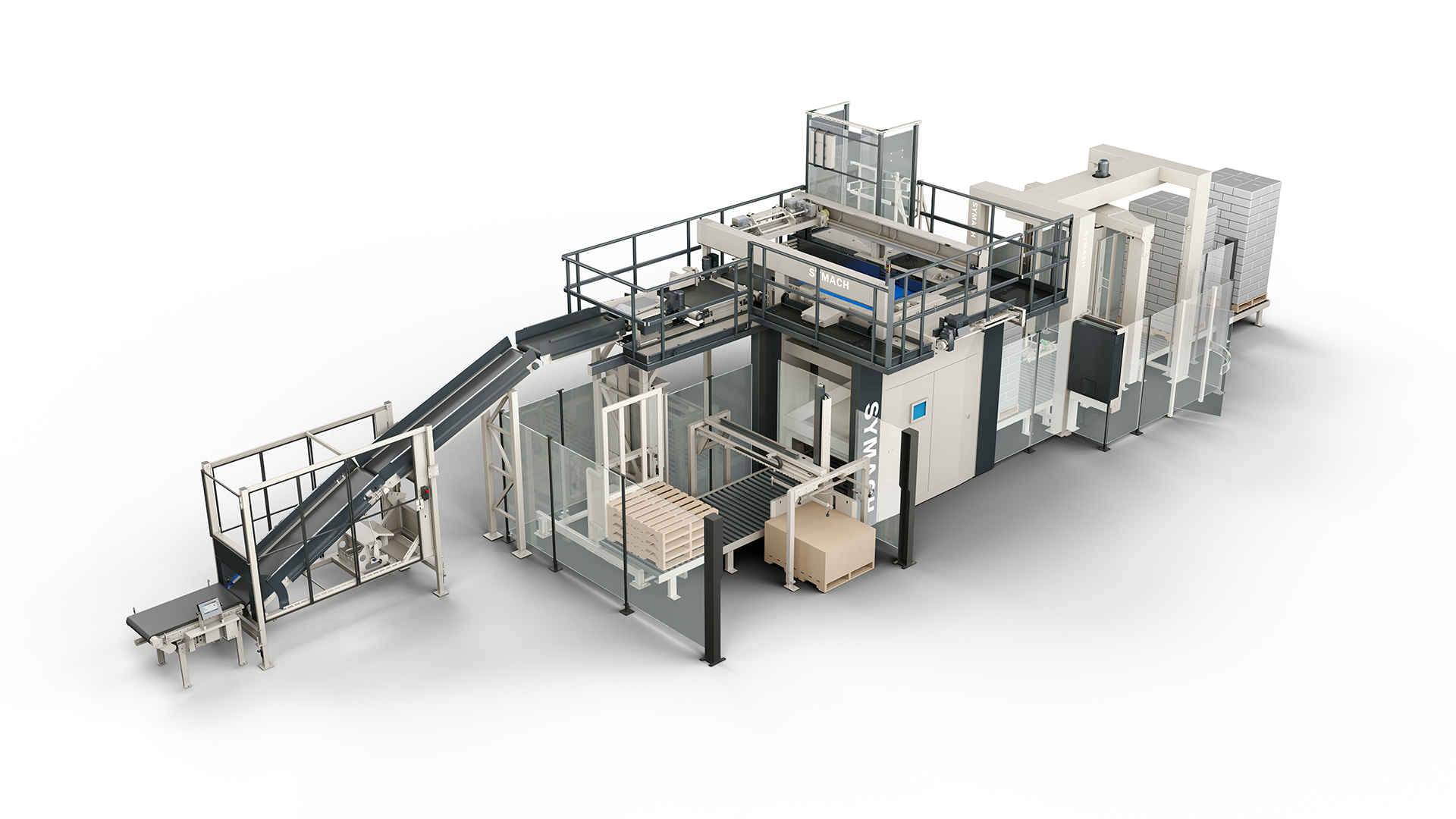 Symach 3500S Palletizer Angled Full Solution Symach 3500S Palletizer Angled Full Solution